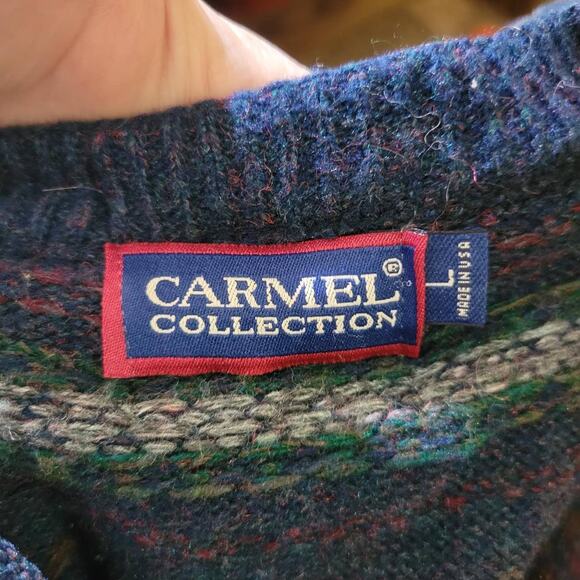 Vintage Navy Blue Striped V-Neck Sweater, L - Picture 4 of 4